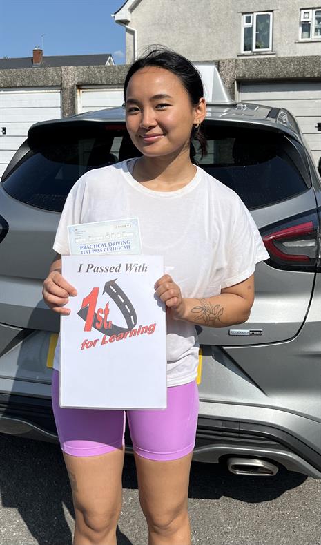 A buoyant Bika enjoying the sunshine and the news that she passed her practical test at the first attempt with a nice drive and 1st for Learning. Now you’re qualified get out, enjoy your driving and I will see you out on the roads.
Alan