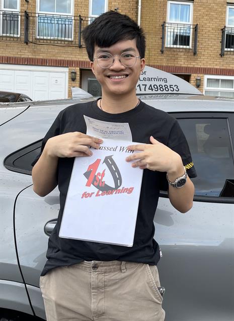 A cheerful Chester celebrates getting his new full licence and all the freedom it will give him.  Now he can stay in bed a bit longer and drive to those uni placements instead of catching lots of buses.